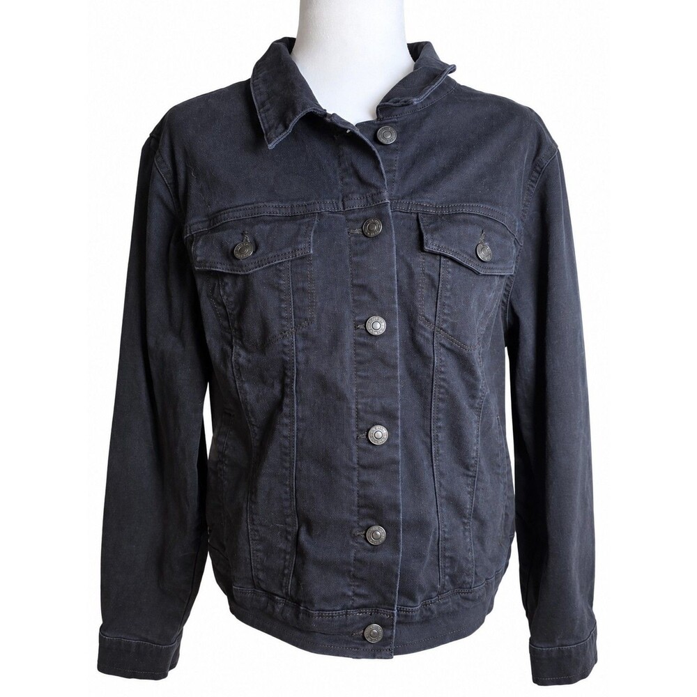 Nine West Black Denim Trucker Jacket XXL Washed Grunge Moto Streetwear